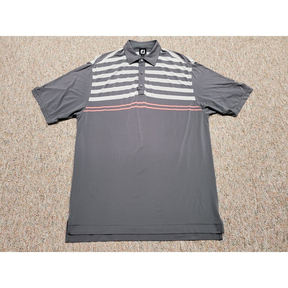Footjoy Polo Shirt Mens Large Grey Striped Bucknell Golf Performance Stretch
